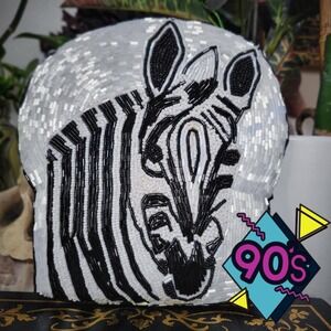 NWT Vintage 90s TST Arts Purse Bag Black White Hand Beaded Zebra Kitsch Artwear